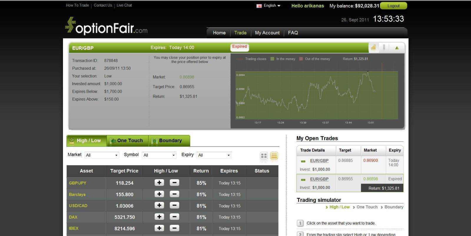 EUR/GBP Trade Placed